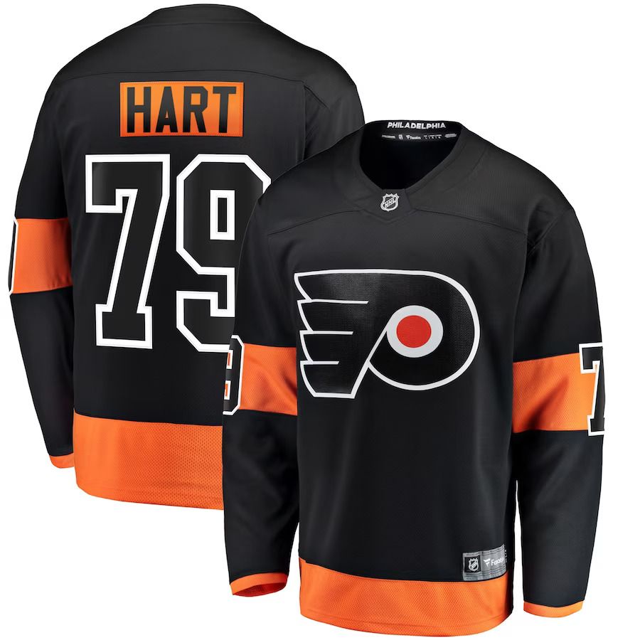 Men Philadelphia Flyers #79 Carter Hart Fanatics Branded Black Alternate Premier Breakaway Player NHL Jersey